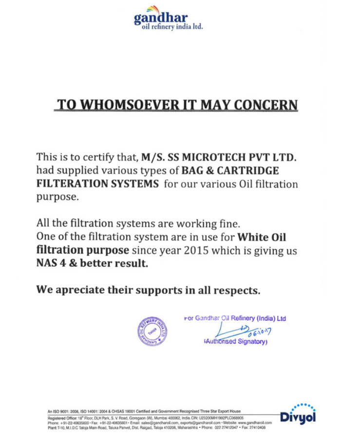 Gandhar NAS Achievement certificate