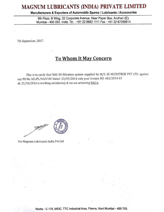 Magnum NAS Achievement certificate