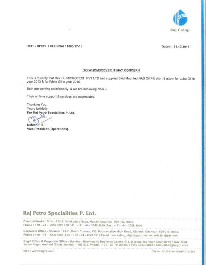 Raj Petro NAS Achievement certificate
