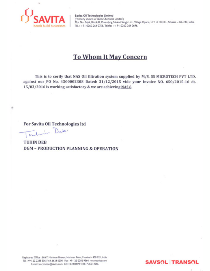 Savita NAS Achievement certificate