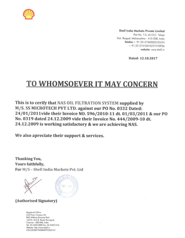 Shell NAS Achievement certificate